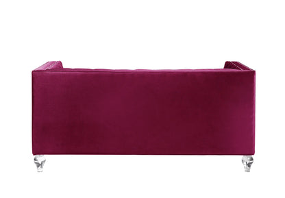 Heibero Velvet Loveseat w/2 Pillows - Burgundy