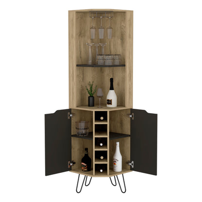 Leverkusen Corner Bar Cabinet - Oak/Black