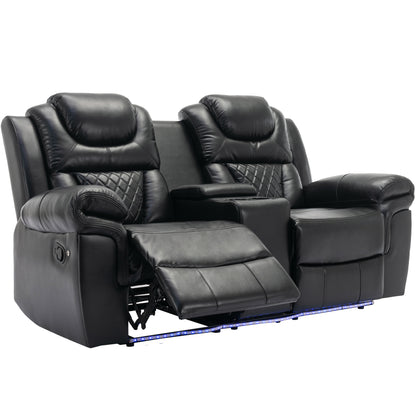 Milo Manual Recliner Loveseat with LED Light Strip - Black