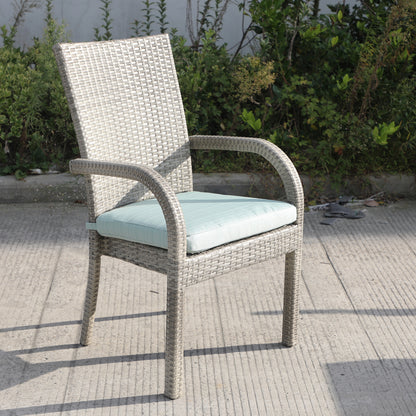 Aaron Outdoor Wicker Dining Chairs With Cushion (Set of 8) - Gray/Aqua