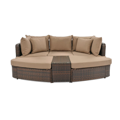 Scarlett 6 Pc Patio Outdoor Conversation Round Sofa Set - Brown