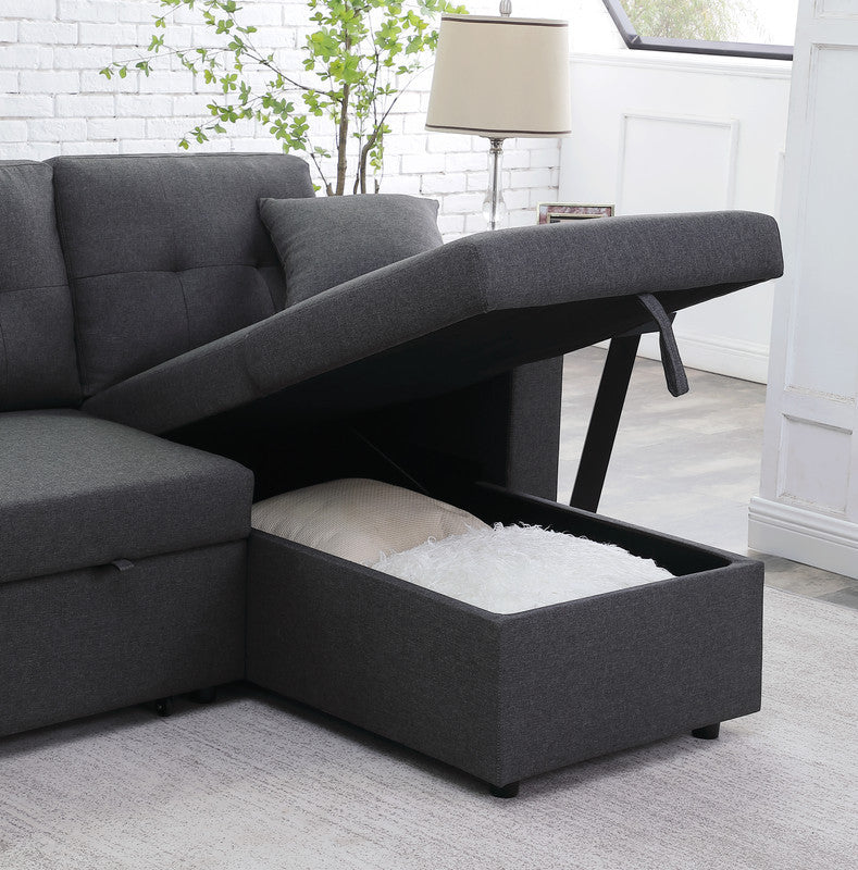 Dennis Fabric Reversible Sleeper Sectional with Storage Chaise and 2 Stools - Dark Gray