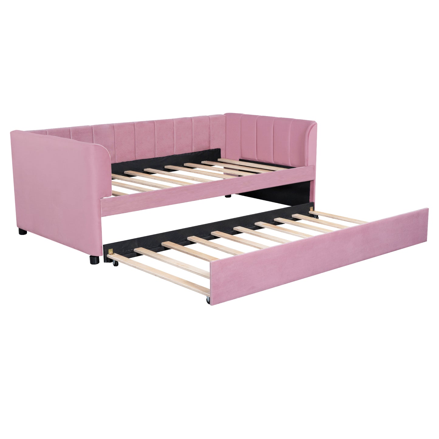 Tano Twin Size Upholstered Daybed with Trundle - Pink