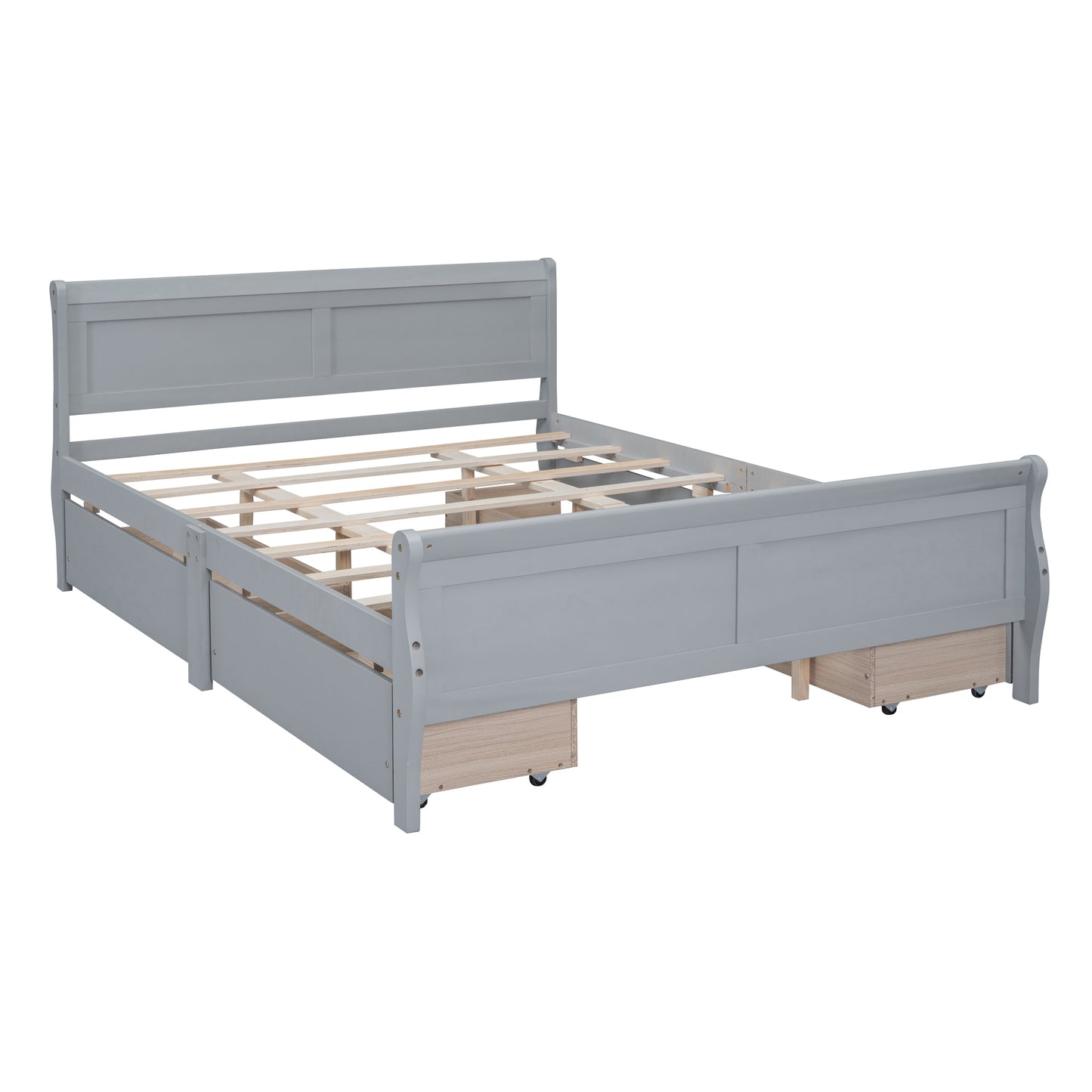 Meg Queen Size Wood Platform Bed with 4 Drawers - Gray