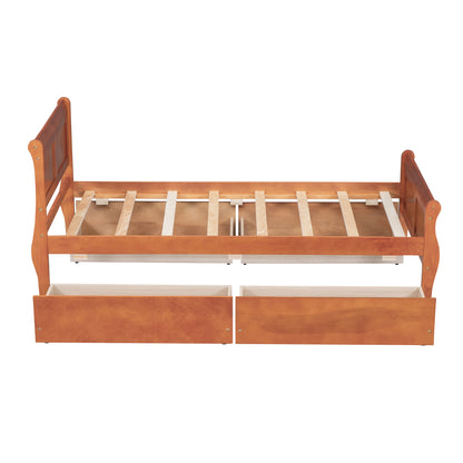 Meg Twin Size Wood Platform Bed with 4 Drawers - Oak