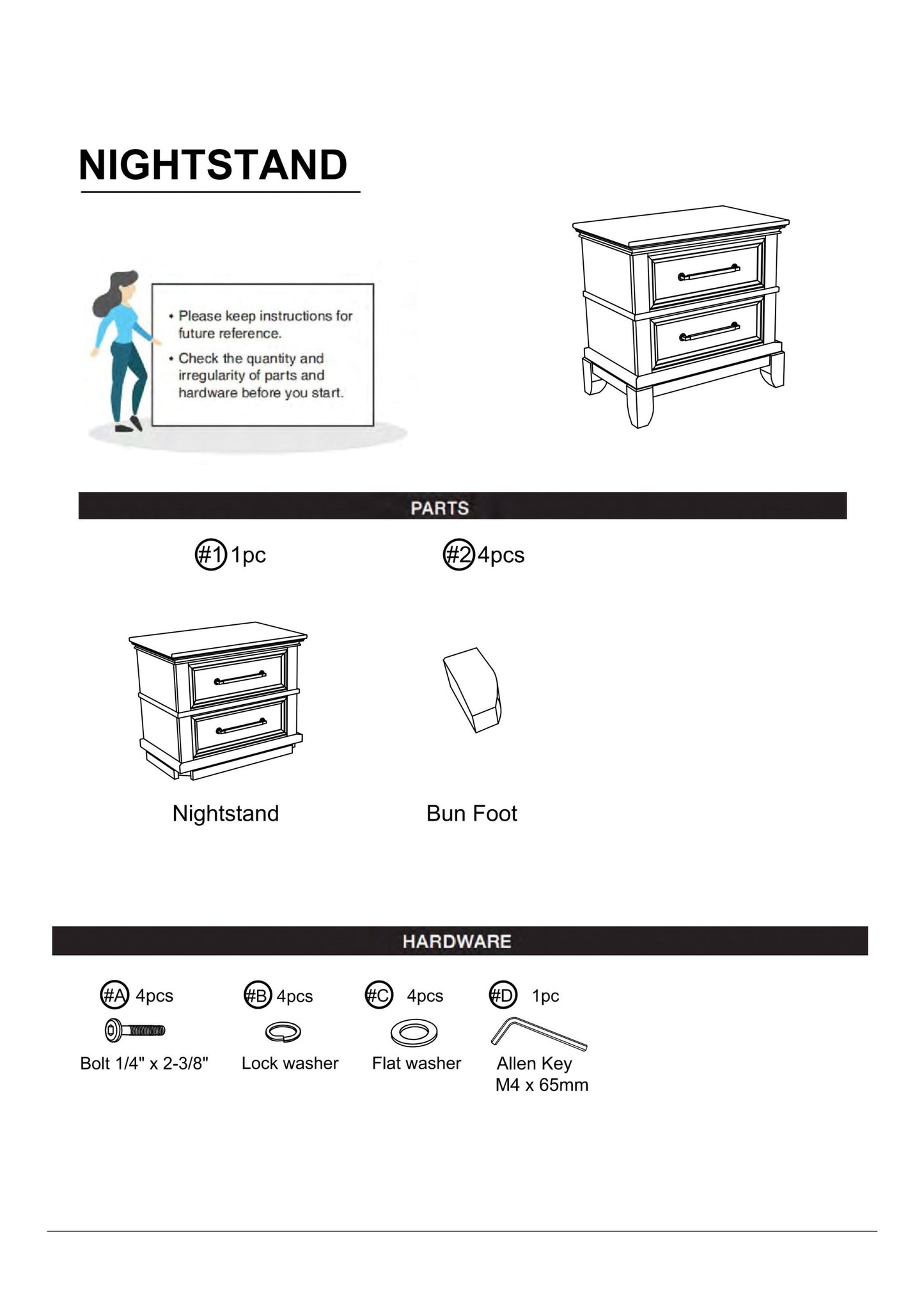 Nax  Solid Wood Nightstand - Gray