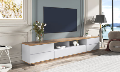 Dena Modern TV stand with Door Rebound Device - White+Natural