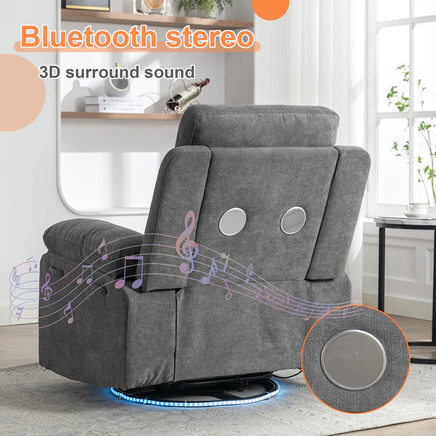 Aspen Power Recliner Glider Chair With Bluetooth Speaker - Dark Gray