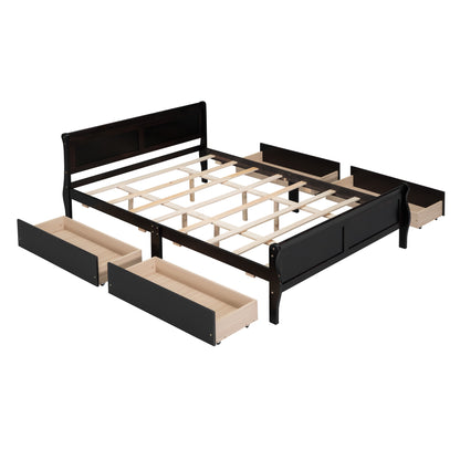 Meg Queen Size Wood Platform Bed with 4 Drawers - Espresso