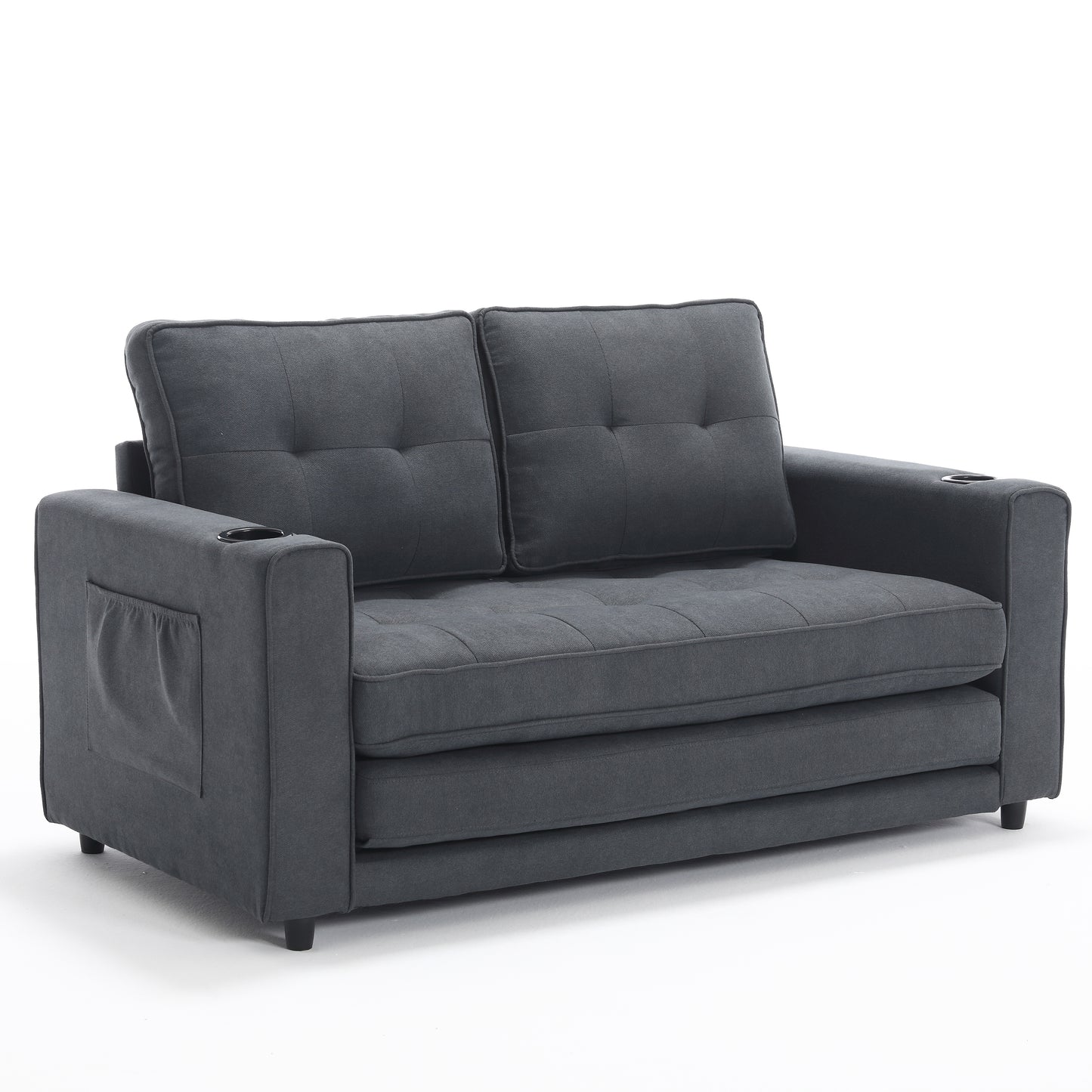 Neo Tufted Loveseat with Pull Out Sleeper - Dark Gray