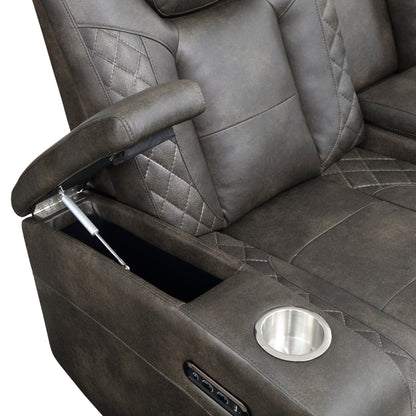 Roxa Dual Reclining Loveseat with  LED Center Console - Brown