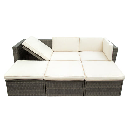 Ocie 5 Pc Outdoor Patio Rattan Sectional Sofa Set - Beige