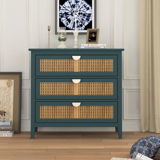 Valerie Natural Rattan 3 Drawer Cabinet - Green