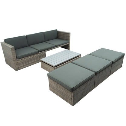 Ocie 5 Pc Outdoor Patio Rattan Sectional Sofa Set - Gray