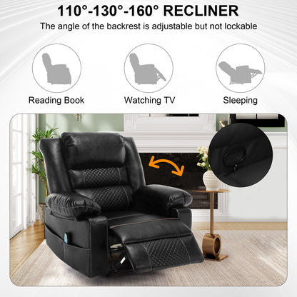 Newman Breathable Leather Massage Recliner Chair - Black