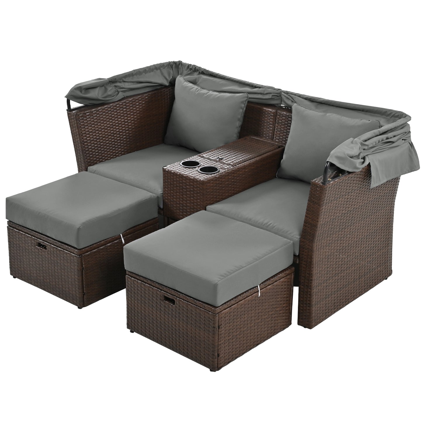 Ginson 2-Seater Outdoor Patio Daybed - Gray