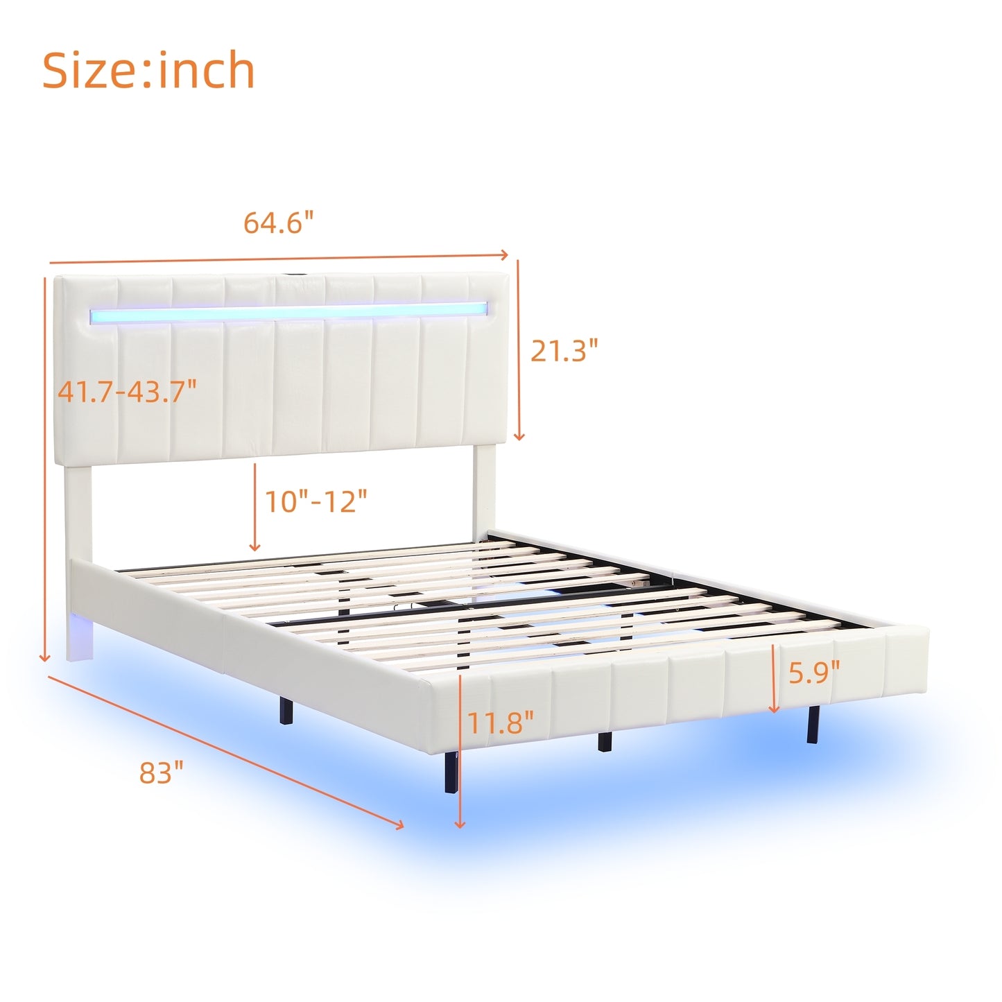 Marc Queen II Size Floating Bed Frame with LED - White