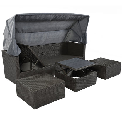 Getta Outdoor Patio Rectangle Daybed with Retractable Canopy - Gray