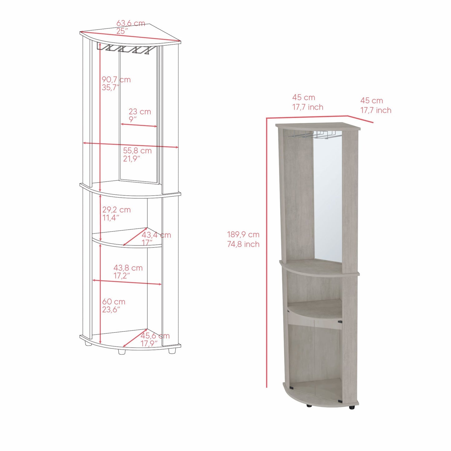 Rialto Corner Bar Cabinet - Gray