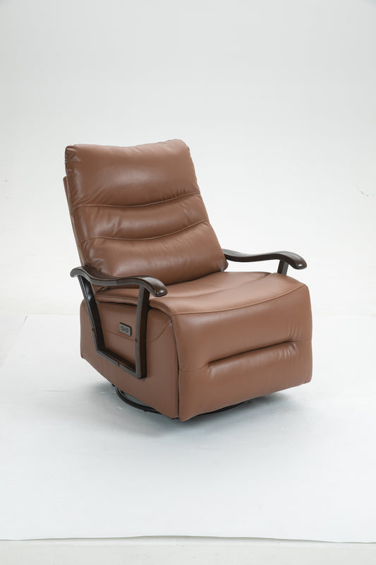 Tyler Swivel Power Recliner with Solid Wood Armrests - Orange