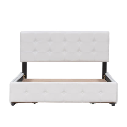 Draco Queen Size Platform Bed with 4 Drawers - White