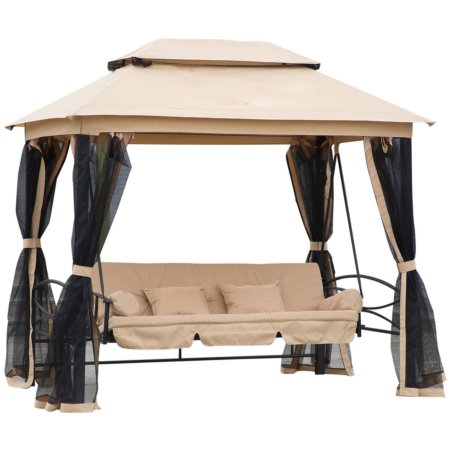 Enola 3-Seat Patio Swing Chair with Double Tier Canopy - Beige