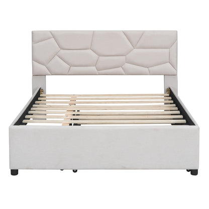 Brick Full Size Upholstered Platform Bed with Twin Size Trundle - Beige