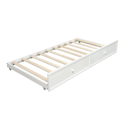 Ommy Twin Size Wooden Daybed with Twin Size Trundle - White