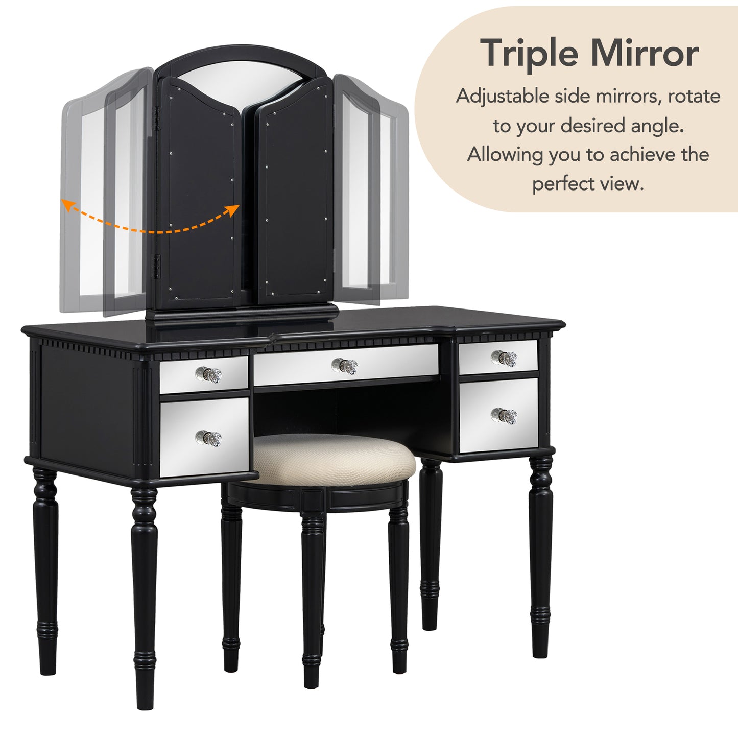 Hannah Makeup Vanity Set for Bedroom - Black