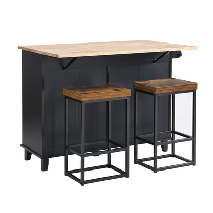 TOPMAX  Kitchen Island Set with 2 Seatings - Black