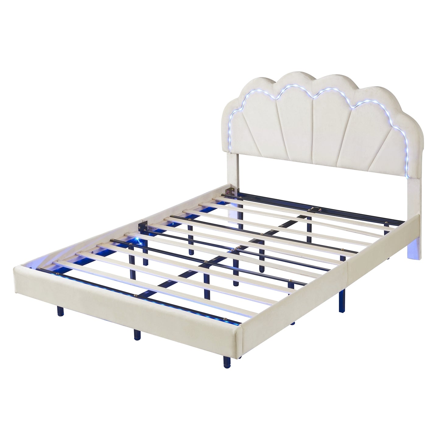 Atlantic Full Size Platform Bed Frame withe LED - Beige