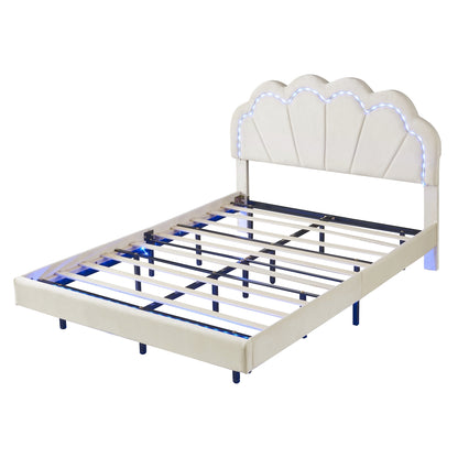 Atlantic Full Size Platform Bed Frame withe LED - Beige