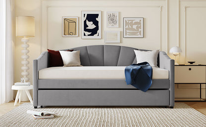 Travis Twin Size Upholstered Daybed with Trundle - Gray