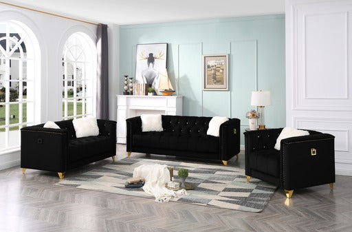 Jayden Velvet Loveseat - Black