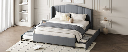 Mali Queen Size Platform Bed with Wingback Headboard - Gray