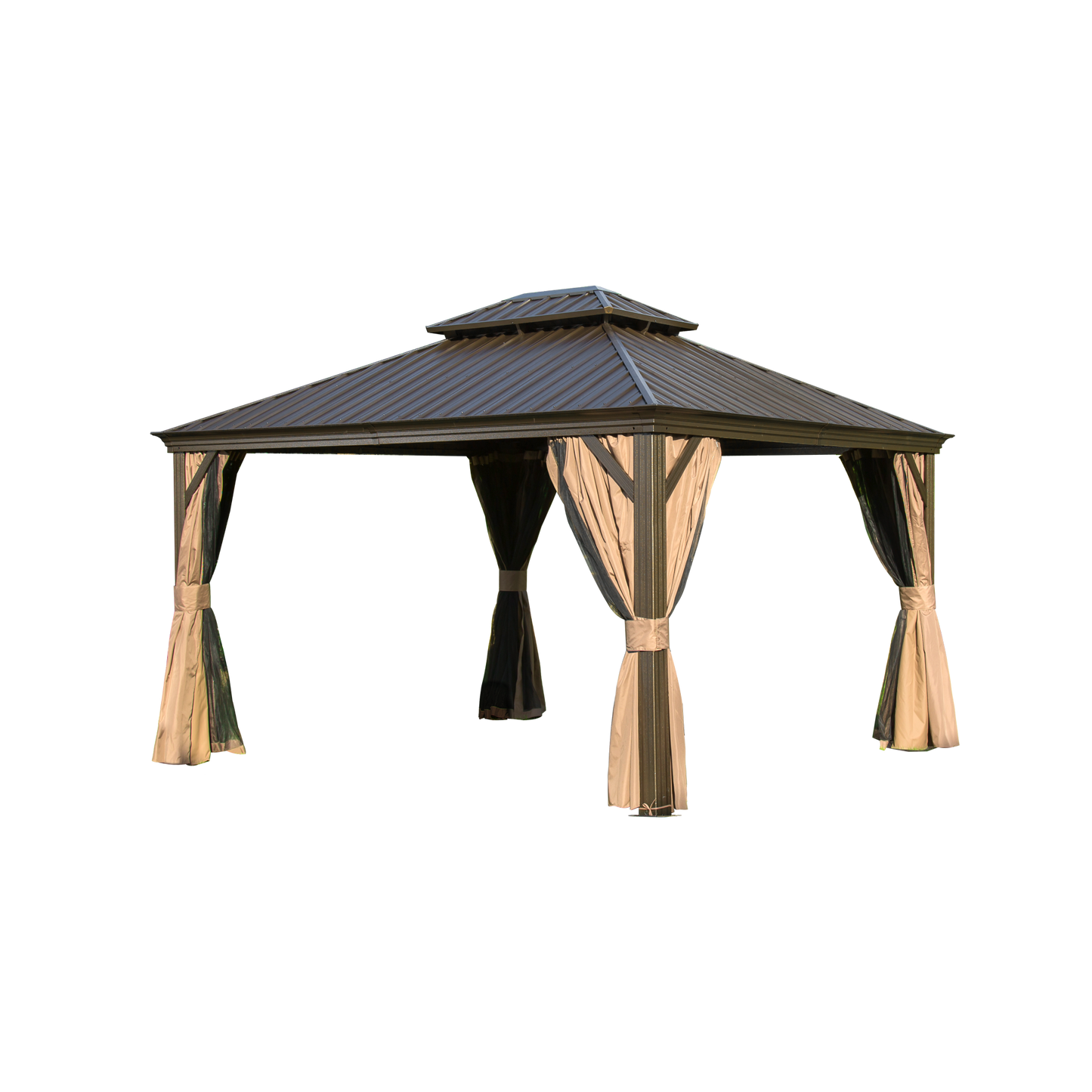 Shana 12 X 14 ft Hardtop Gazebo Outdoor Wooden Grain Coated Aluminum  - Brown