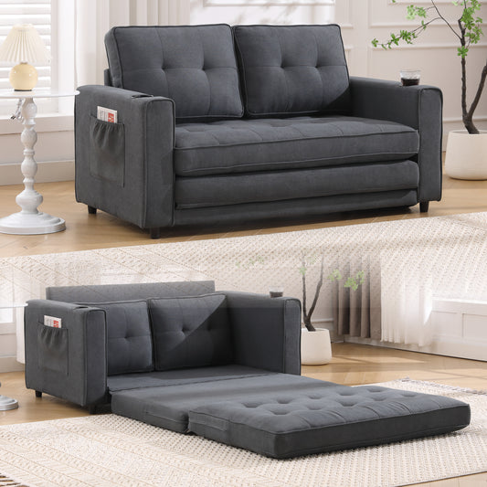 Neo Tufted Loveseat with Pull Out Sleeper - Dark Gray