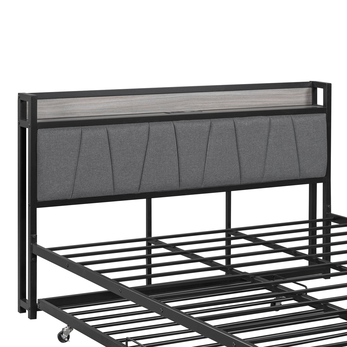 Quest Queen Size Metal Platform Bed Frame with Trundle - Black