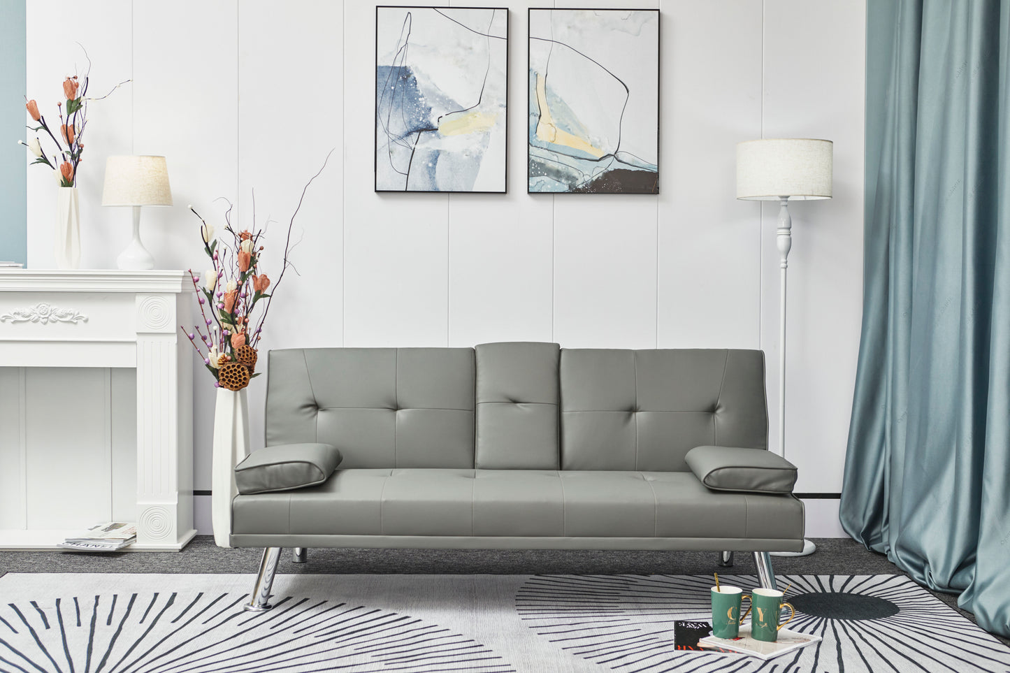 Neza Convertible Faux Leather Sofa Bed  - Grey