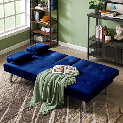 Devo Velvet Upholstered  Convertible Folding Futon Sofa Bed - Blue