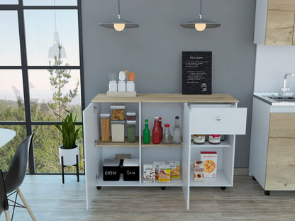 Victoria's Kitchen Island Cart  - White & Light Oak