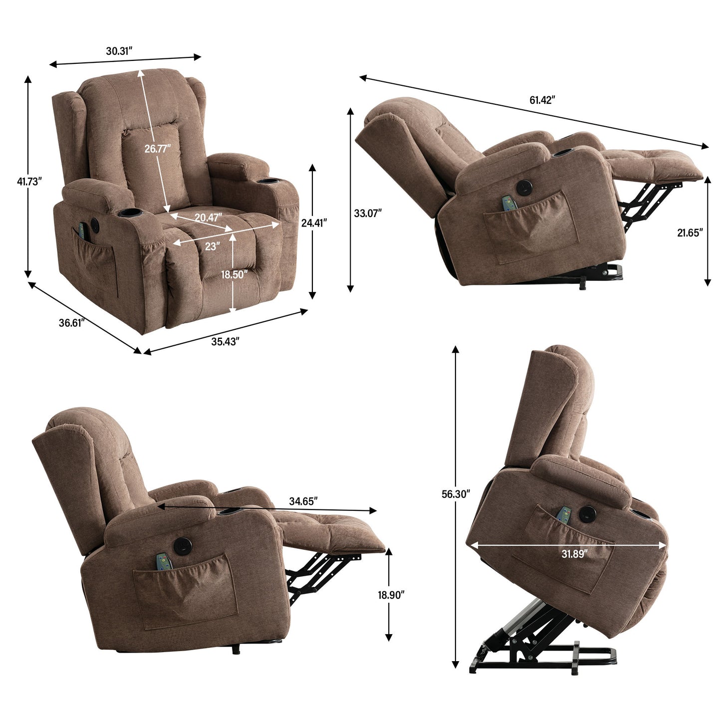 Bonilla Power Lift Recliner Chair - Brown