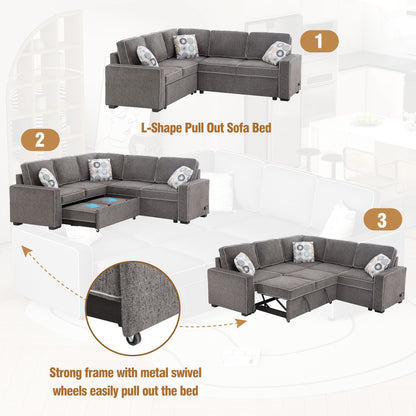 Berg L-Shaped Pull Out Convertible Sleeper Sofa - Dark Gray