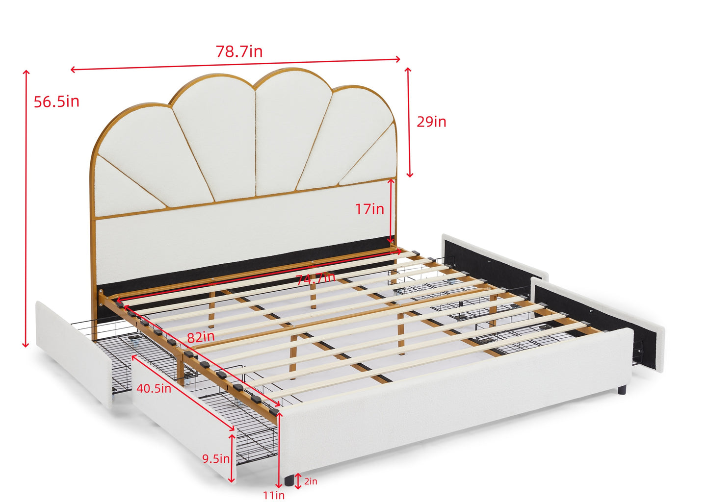 Oz King Size Bed Frame with Drawer - White