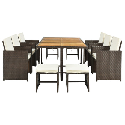 Larita 11 Pc  All-Weather PE Wicker Dining Table Set - Brown