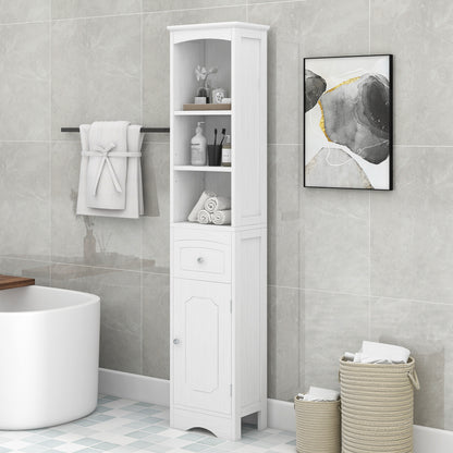 Tower Bathroom Cabinet with Drawer - White