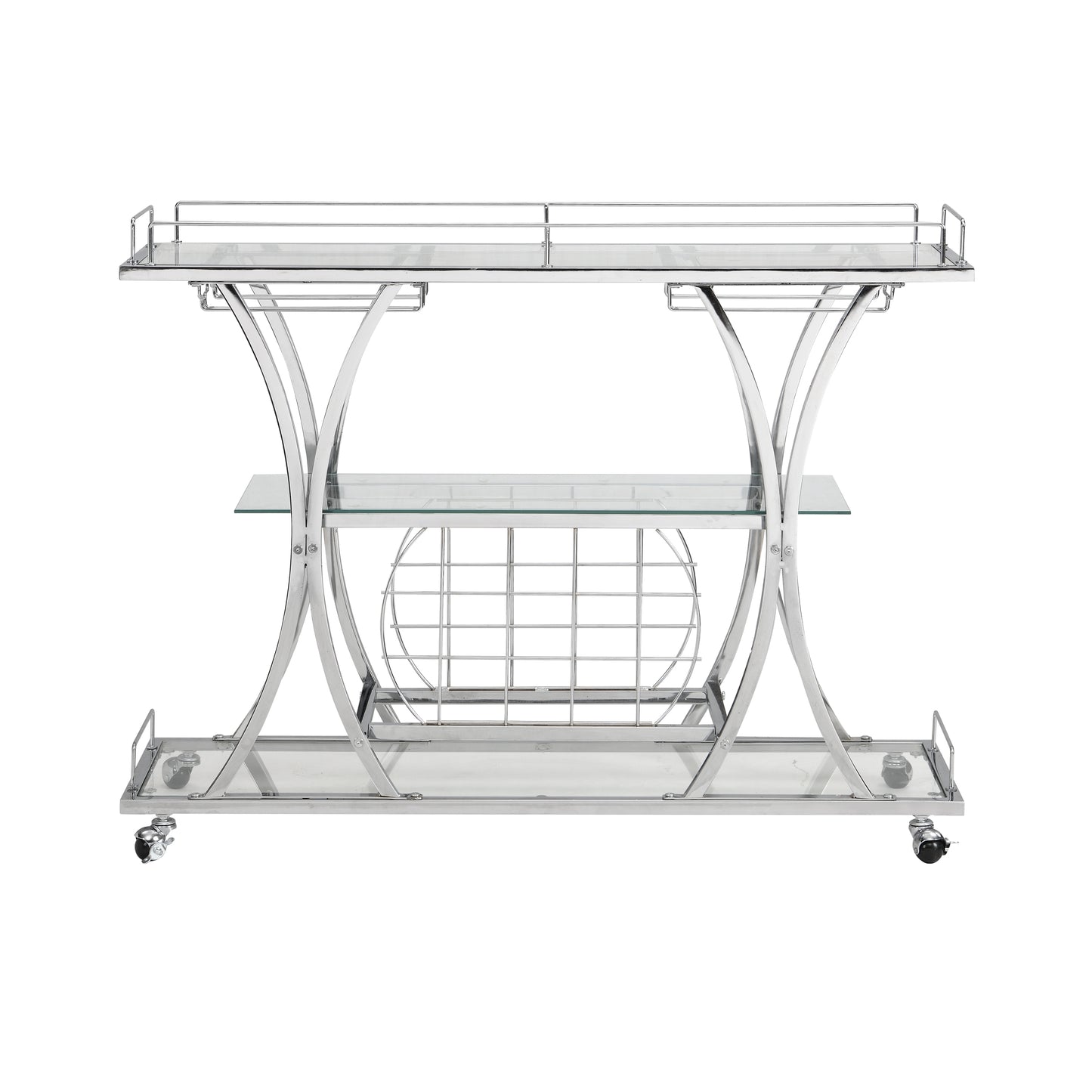 Contemporary Silver Chrome Bar Cart