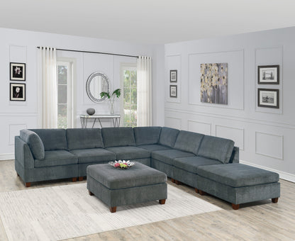 Verma Grey Chenille Modular Sectional 8pc Set 2x Corner Wedge 4x Armless Chairs and 2x Ottomans