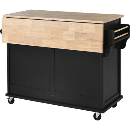 Culinary  Kitchen Cart with Countertop With Barn Door - Black