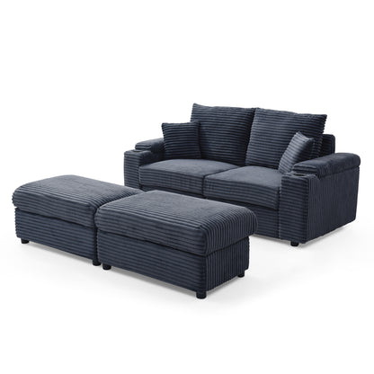 Brianna Loveseat with Ottomans - Dark Gray